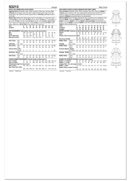 Simplicity Sewing Pattern 3213 Misses' Lace Trimmed Dress in Two Lengths by Gunne Sax by Jessica McClintock from Jaycotts Sewing Supplies