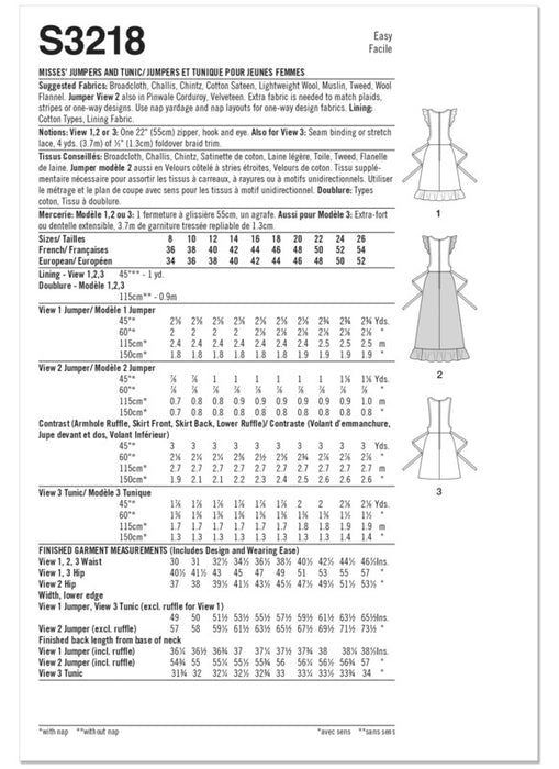 Simplicity Sewing Pattern 3218 Misses' Jumpers and Tunic from Jaycotts Sewing Supplies