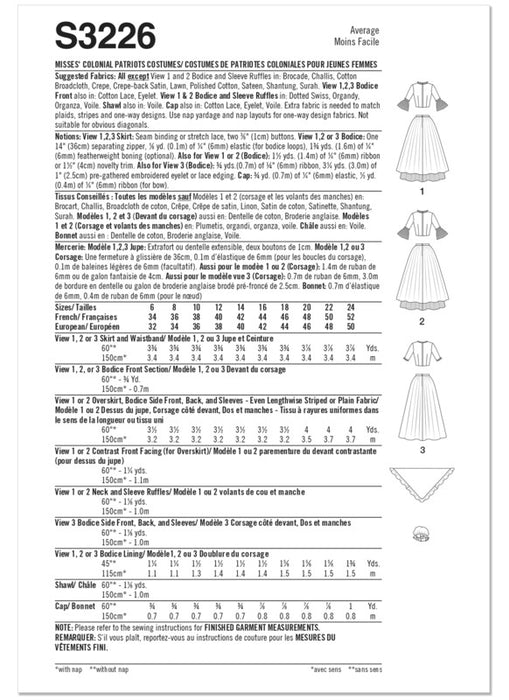Simplicity Sewing Pattern 3226 Misses' Colonial Patriots Costumes from Jaycotts Sewing Supplies