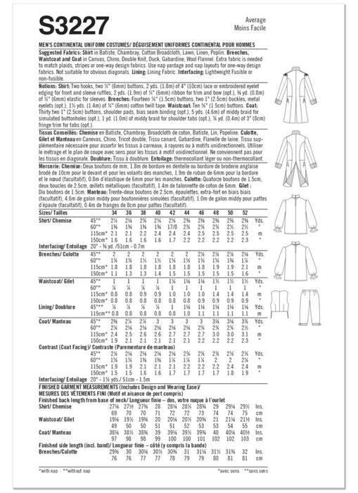 Simplicity Sewing Pattern 3227 Men's Continental Uniform Costumes from Jaycotts Sewing Supplies