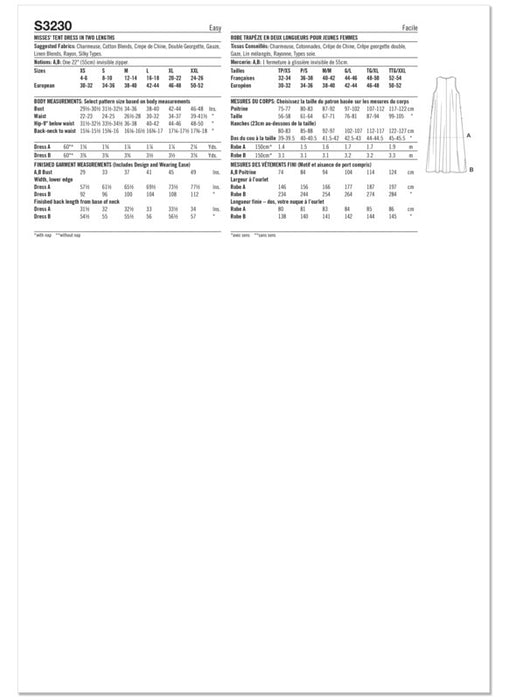 Simplicity Sewing Pattern 3230 Misses' Tent Dress in Two Lengths by Mimi G Style from Jaycotts Sewing Supplies