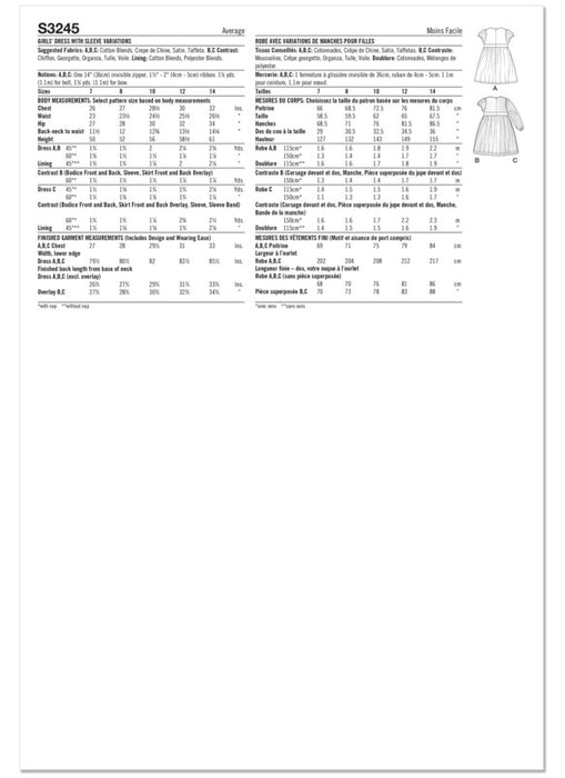 Simplicity Sewing Pattern 3245 Girls' Dress with Sleeve Variations from Jaycotts Sewing Supplies