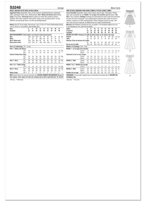 Simplicity Pattern 3248 Misses' / Petite Dress by Jessica McClintock from Jaycotts Sewing Supplies
