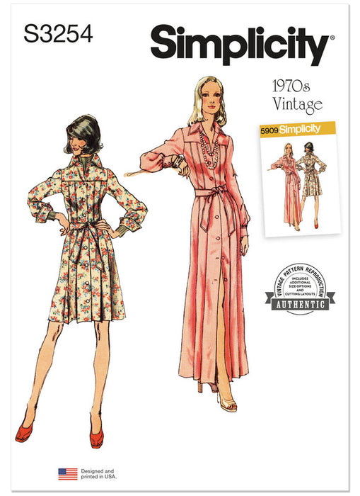 Simplicity Sewing Pattern 3254 1970's Shirtdress in Two Lengths from Jaycotts Sewing Supplies
