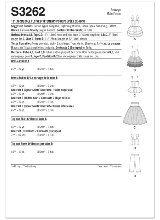 Simplicity Sewing Pattern 3262 18" Doll Clothes from Jaycotts Sewing Supplies