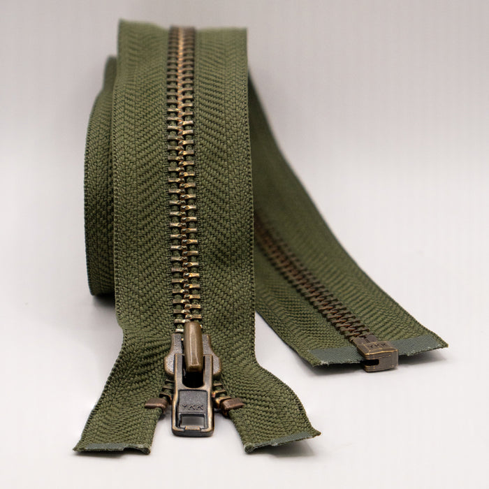 YKK Open End Zip - Heavy Duty, Antique Brass |  566 Khaki from Jaycotts Sewing Supplies