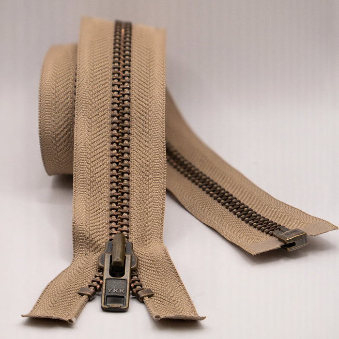 YKK Open End Zip - Heavy Duty, Antique Brass |  573 Biscuit from Jaycotts Sewing Supplies