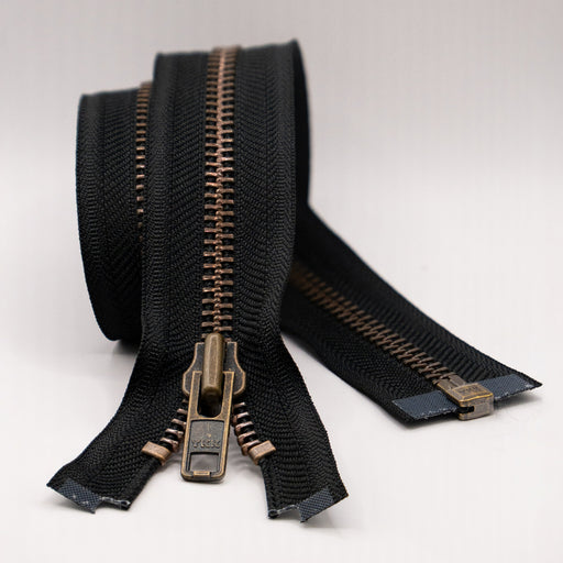 YKK Open End Zip - Heavy Duty, Antique Brass |  580 Black from Jaycotts Sewing Supplies