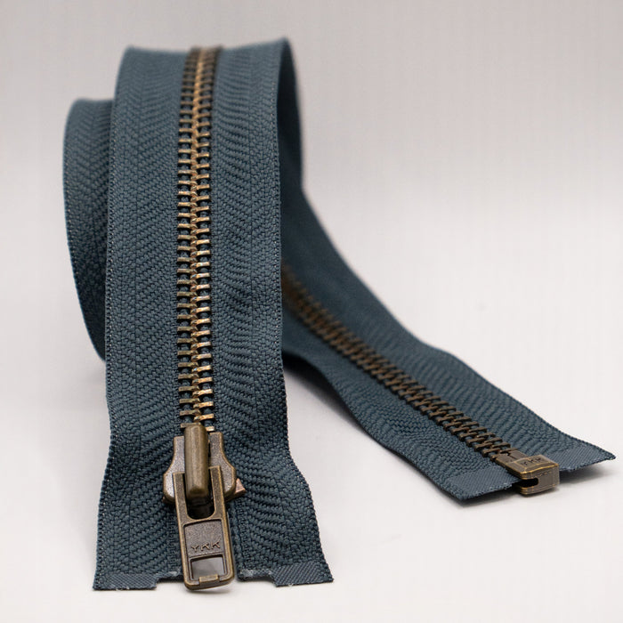 YKK Open End Zip - Heavy Duty, Antique Brass | Dark Grey from Jaycotts Sewing Supplies