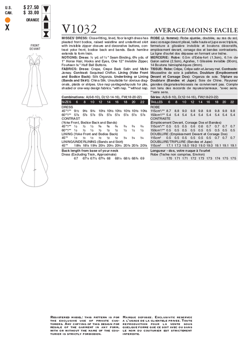 Vogue Pattern 1032  Misses' Wedding Dress from Jaycotts Sewing Supplies