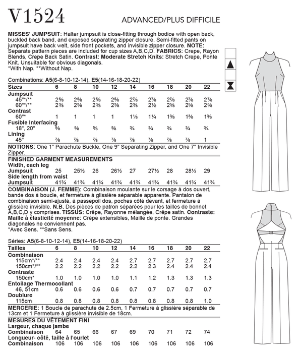 Vogue Pattern 1524 MISSES' JUMPSUIT from Jaycotts Sewing Supplies