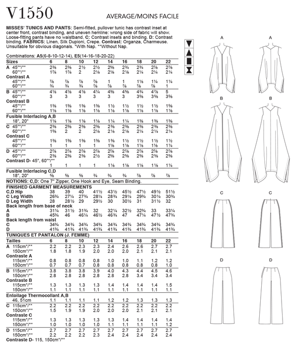 Vogue Pattern 1550 Misses' Pullover Tunic from Jaycotts Sewing Supplies
