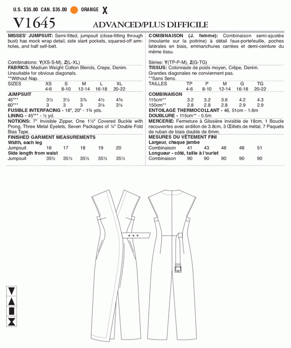 Vogue 1645 Misses' Jumpsuit pattern | Rachel Comey from Jaycotts Sewing Supplies