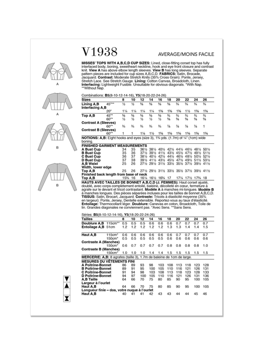 Vogue Sewing Pattern V1938 Misses' Tops from Jaycotts Sewing Supplies