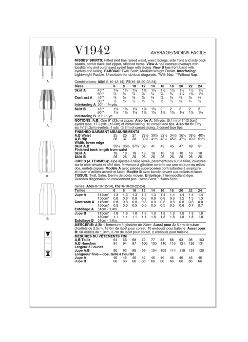 Vogue Sewing Pattern V1942 Misses' Skirts from Jaycotts Sewing Supplies