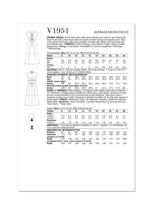 Vogue sewing pattern 1951 Misses' Dress by Rachel Comey from Jaycotts Sewing Supplies