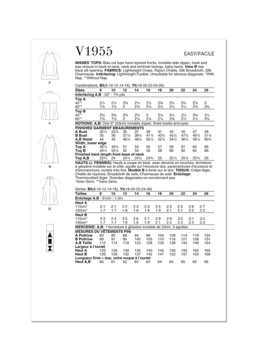 Vogue sewing pattern 1955 Misses Tops from Jaycotts Sewing Supplies