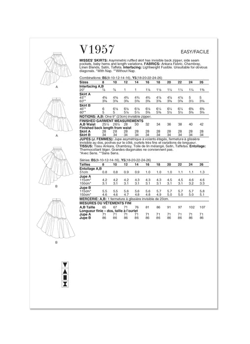 Vogue sewing pattern 1957 Misses' Skirts from Jaycotts Sewing Supplies