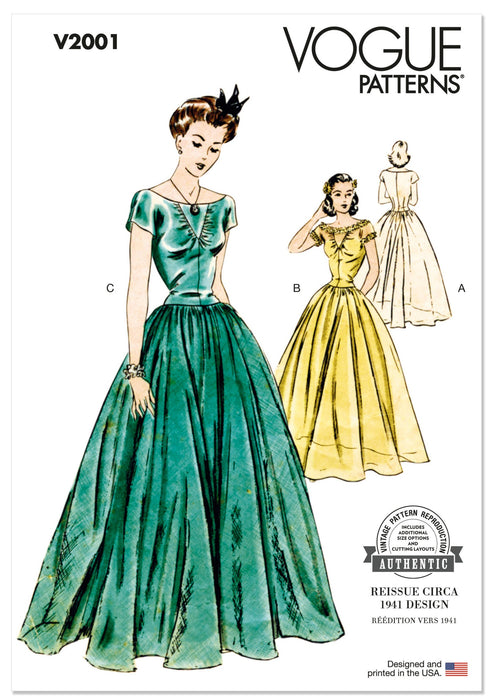Vogue Sewing Pattern 2001 Vintage 1940's Dress from Jaycotts Sewing Supplies