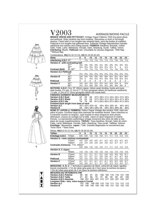 Vogue Sewing Pattern 2003 Vintage 1950's Dress and Petticoat from Jaycotts Sewing Supplies