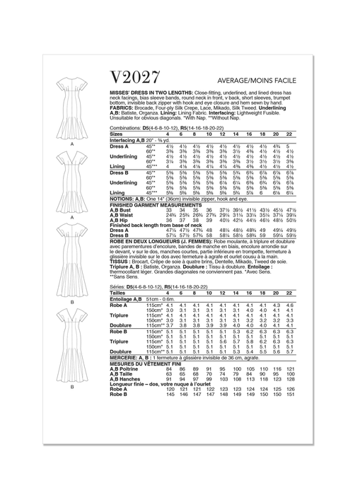 Vogue sewing pattern 2027 Dress in Two Lengths from Jaycotts Sewing Supplies