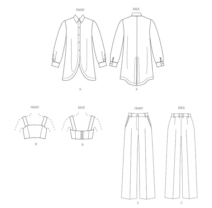 Vogue sewing pattern 2037 Shirt, Crop Top and Pants from Jaycotts Sewing Supplies