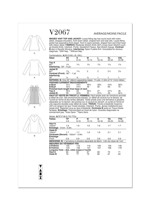 Vogue Sewing Pattern 2067 Misses' Knit Top and Jacket by Marcy Tilton from Jaycotts Sewing Supplies