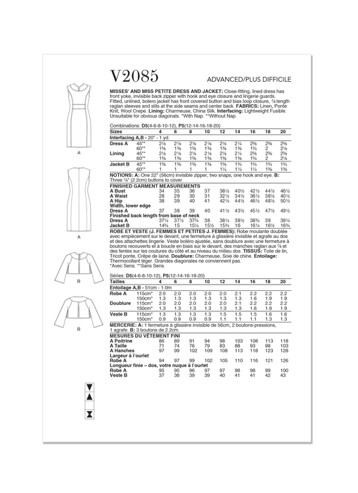 Vogue Sewing Pattern 2085 Dress and Jacket by Tom And Linda Platt from Jaycotts Sewing Supplies