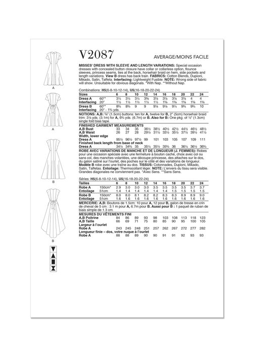Vogue Sewing Pattern 2087 Special occasion dresses from Jaycotts Sewing Supplies