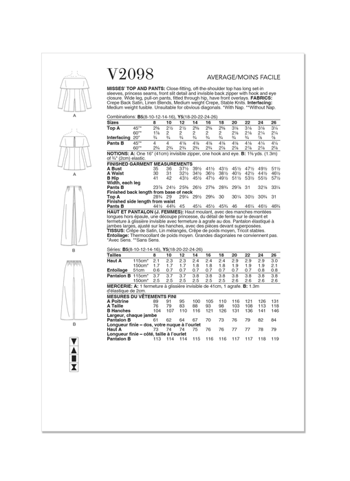Vogue Sewing Pattern 2098 Top and Trousers by Tom And Linda Platt from Jaycotts Sewing Supplies