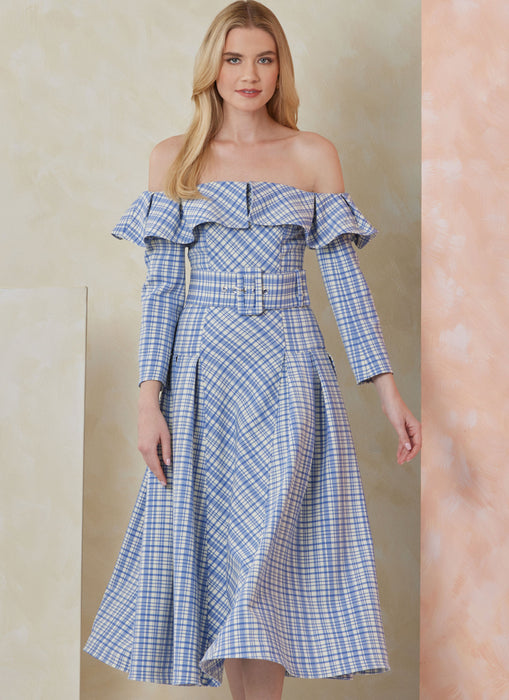 Vogue sewing pattern 2104 Off-the-shoulder midi dress from Jaycotts Sewing Supplies