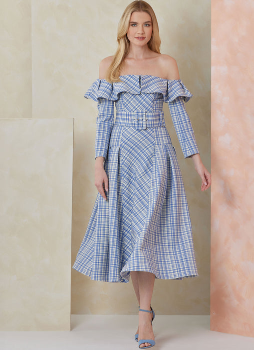 Vogue sewing pattern 2104 Off-the-shoulder midi dress from Jaycotts Sewing Supplies