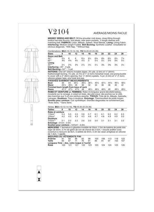 Vogue sewing pattern 2104 Off-the-shoulder midi dress from Jaycotts Sewing Supplies