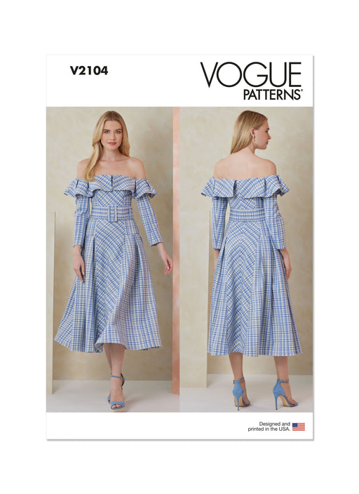 Vogue sewing pattern 2104 Off-the-shoulder midi dress from Jaycotts Sewing Supplies