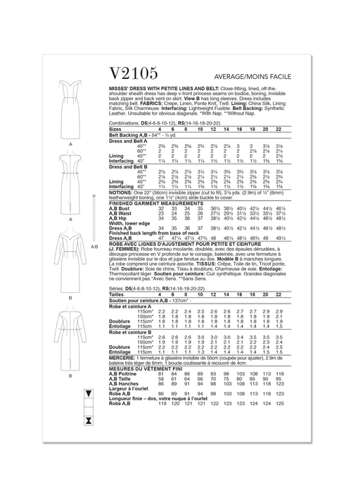 Vogue sewing pattern 2105 Sheath Dress with Petite Lines from Jaycotts Sewing Supplies