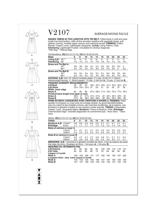Vogue sewing pattern 2107 Fitted dress in midi and maxi length from Jaycotts Sewing Supplies