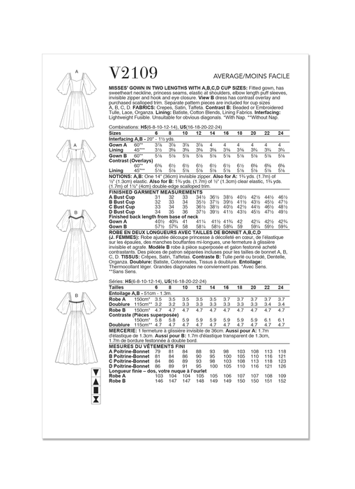 Vogue sewing pattern 2109 Misses' Gown in Two Lengths from Jaycotts Sewing Supplies