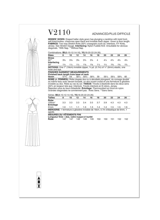 Vogue sewing pattern 2110 Draped halter style Gown from Jaycotts Sewing Supplies