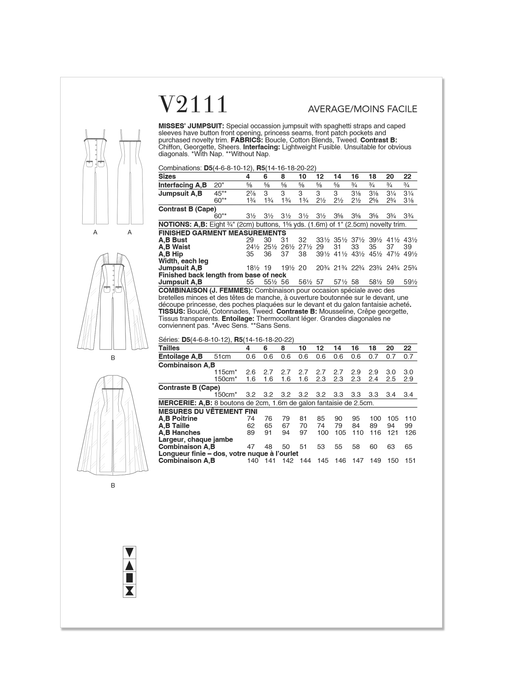 Vogue sewing pattern 2111 Special occasion jumpsuit from Jaycotts Sewing Supplies