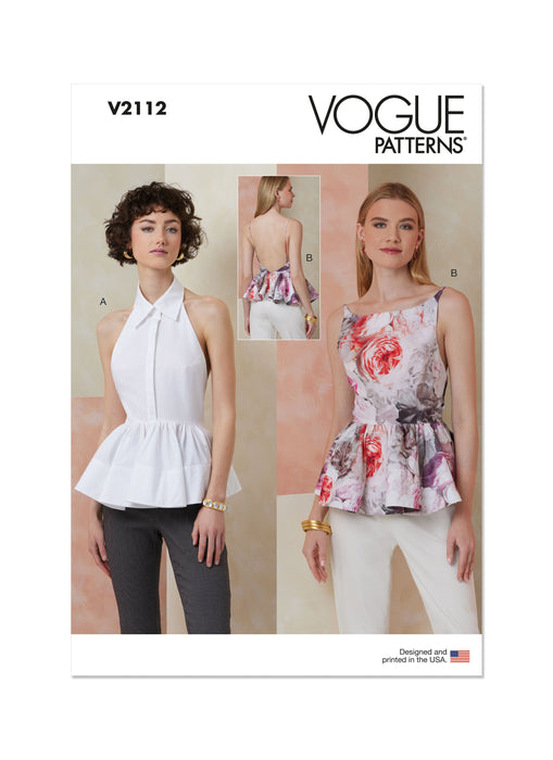 Vogue sewing pattern 2112 Sleeveless peplum tops from Jaycotts Sewing Supplies