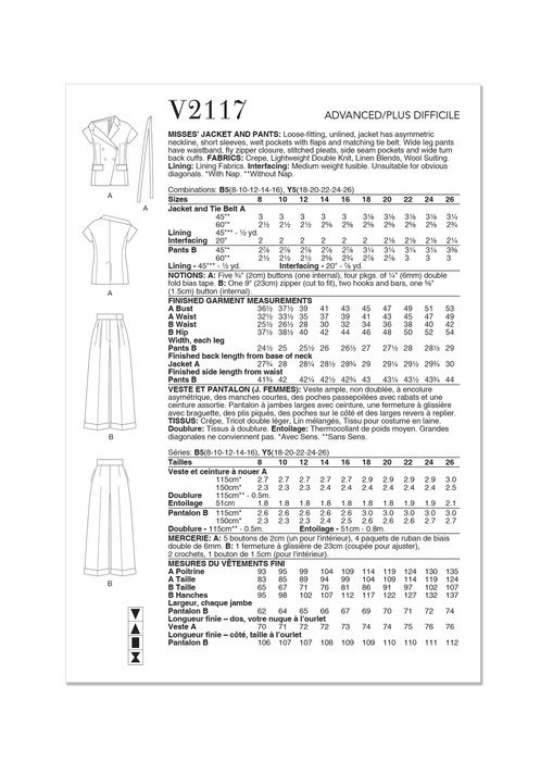 Vogue sewing pattern 2117 Jacket and Trousers from Jaycotts Sewing Supplies