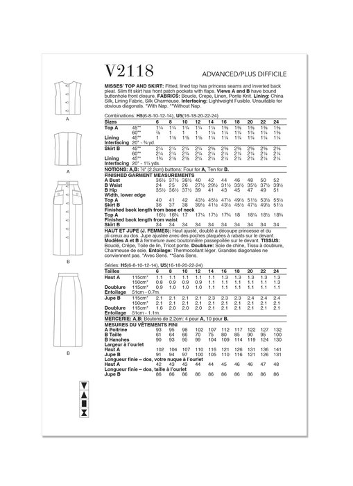 Vogue sewing pattern 2118 Top and Skirt from Jaycotts Sewing Supplies