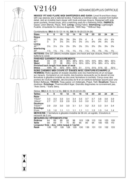 Vogue Patterns 2149 Misses' Fit and Flare Midi Shirtdress and Sash by Badgley Mischka from Jaycotts Sewing Supplies