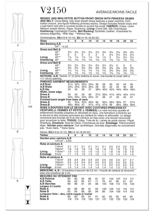 Vogue Patterns 2150 Misses' and Miss Petite Button Front Dress from Jaycotts Sewing Supplies