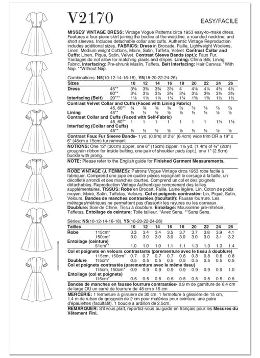 Vogue Patterns 2170 Misses' Vintage 1950's Dress from Jaycotts Sewing Supplies