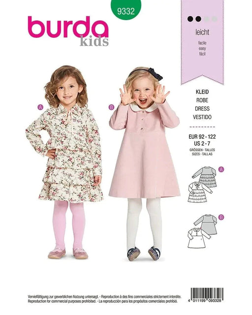 Burda 9332 Child's Dress Sewing Pattern from Jaycotts Sewing Supplies