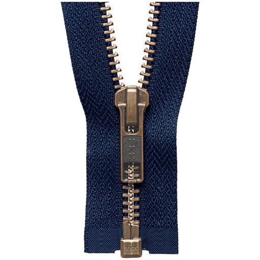 YKK Open End Zip - Medium, Antique Brass colour 560 NAVY from Jaycotts Sewing Supplies