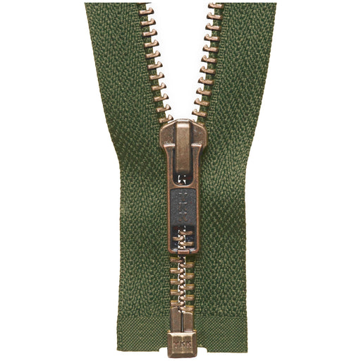 YKK Open End Zip - Medium, Antique Brass Colour 566 KHAKI from Jaycotts Sewing Supplies