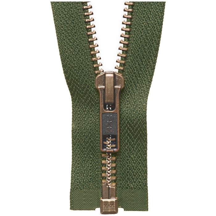 YKK Open End Zip - Medium, Antique Brass Colour 566 KHAKI from Jaycotts Sewing Supplies