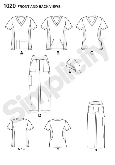 Simplicity Pattern 1020 Misses' and Plus Size Scrubs from Jaycotts Sewing Supplies